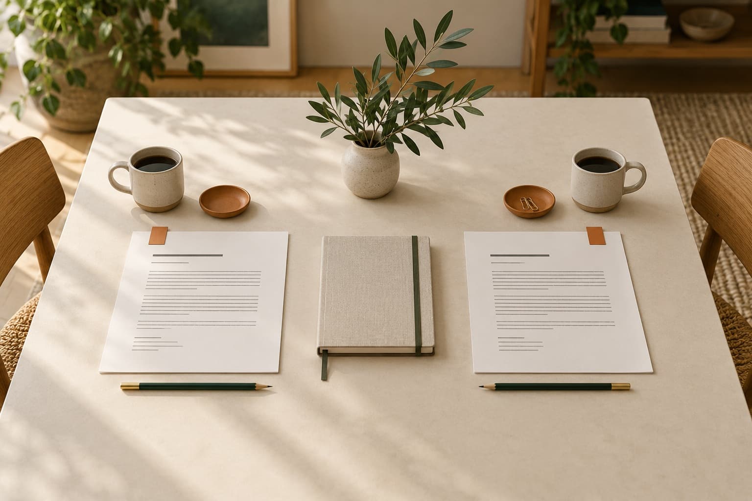 Two copies of a project agreement arranged for a balanced review