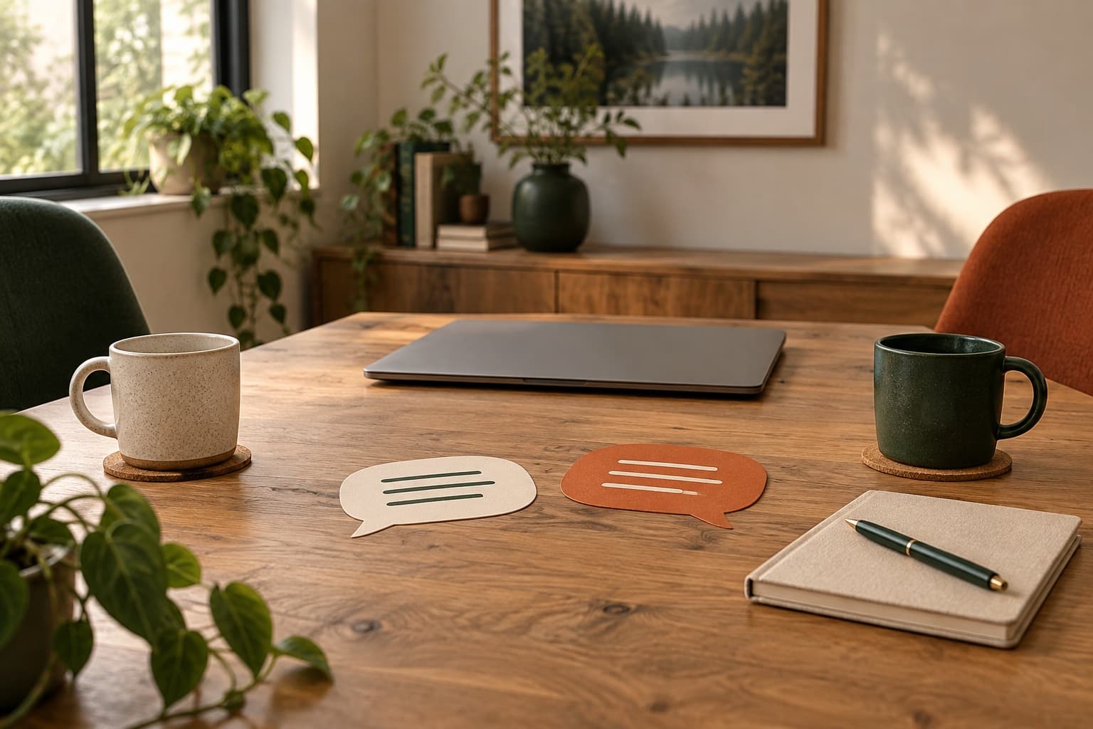 A calm workspace prepared for a thoughtful project conversation