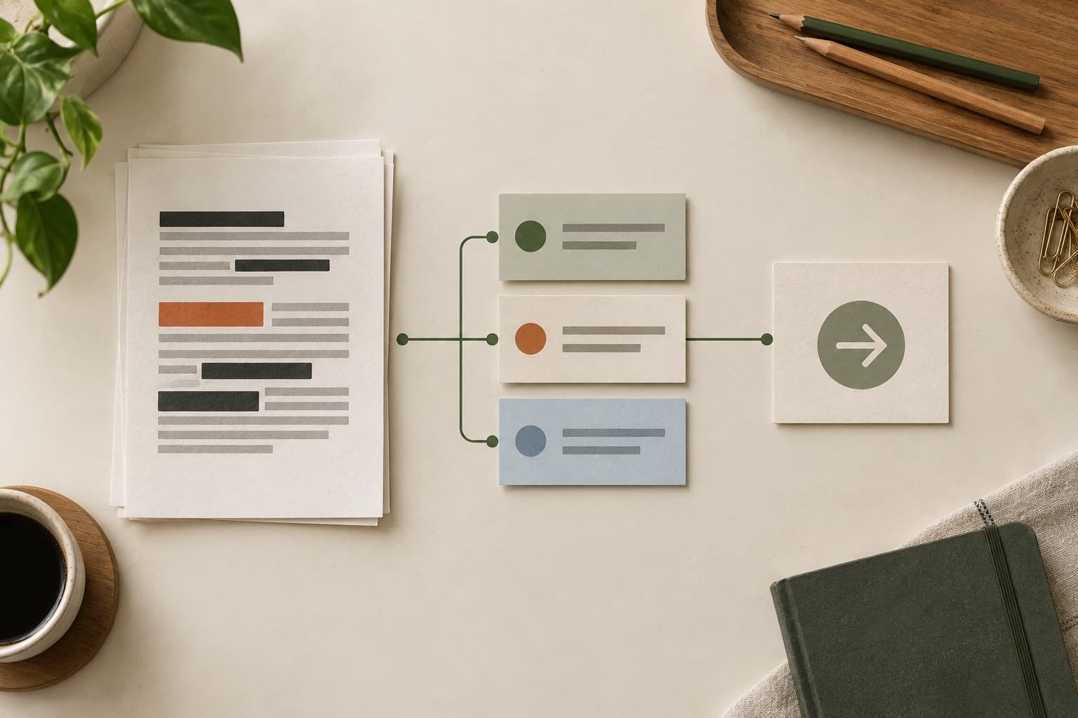 A project excerpt moving through review notes toward a clear next step
