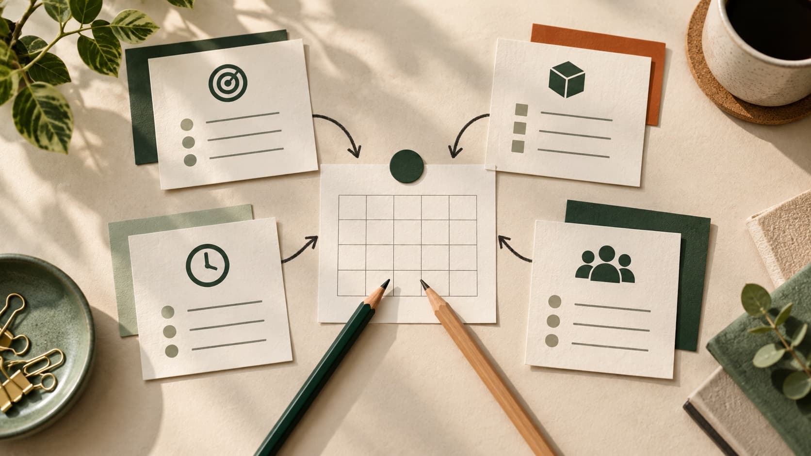 Project goals, deliverables, timing, and responsibilities organized into a shared plan